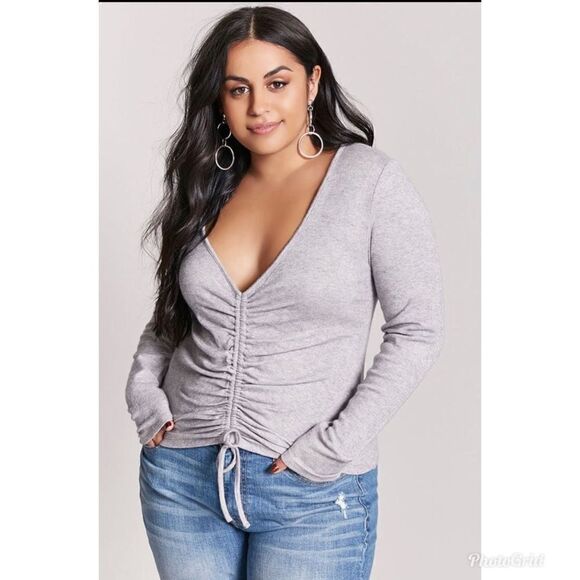 2/$30 Brushed Marled Ruched Drawstring Sweater - Picture 1 of 7